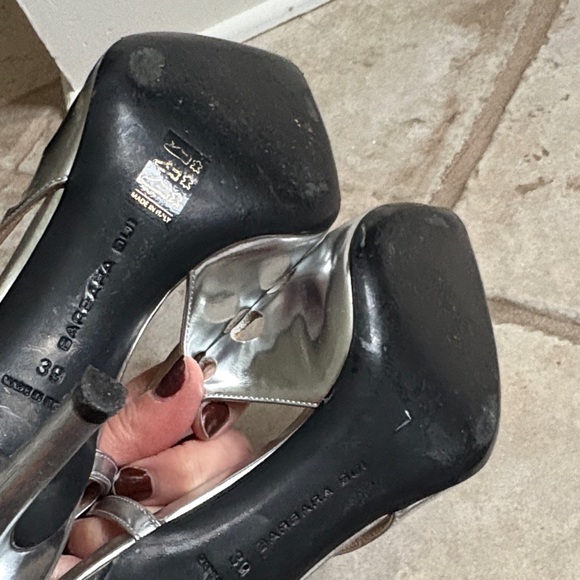 Barbara Bui Metallic Silver Leather Slingback Heels - Picture 4 of 5